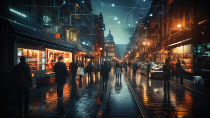 Obraz premium London street at night with glowing lights, UK. Travel concept.