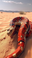 Golden and Red Shiny Snake Crawling Through a Desert AI Generative