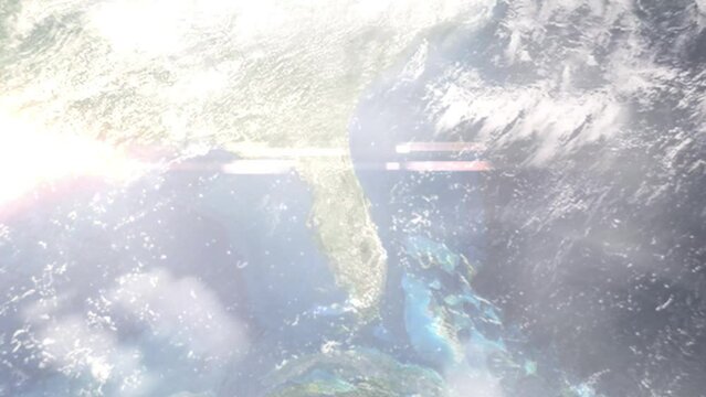 Zoom in from space and focus on Oviedo, Florida, USA. 3D Animation. Background for travel intro. Elements of this image furnished by NASA