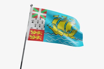Saint Pierre and Miquelon - waving fabric flag isolated on white background - 3D illustration