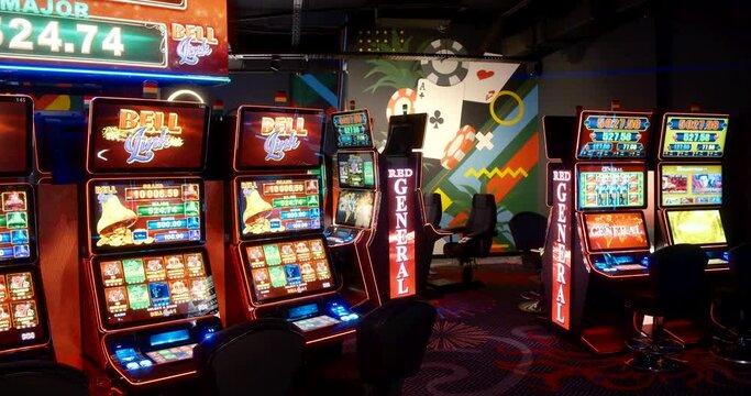 Slider shot of modern casino slot machines