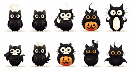 Set cat in a Halloween icon black