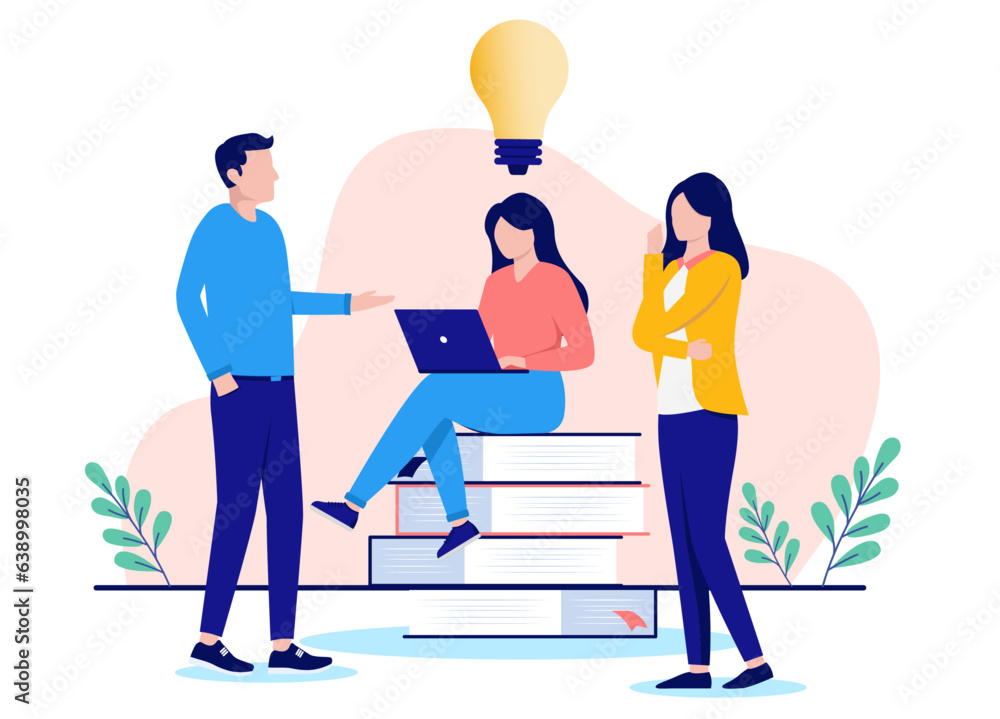 Poster research idea work - team of three people researching and comping up with ideas together with big li