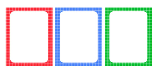 Bullet journal blank printable page templates set, simple minimalist checked blue, red, green frame decor vector illustration, things to do reminder, notes, fill in planner to organize any life event