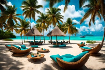 Obraz premium Design a tropical paradise with palm-fringed beaches and crystal-clear turquoise waters
