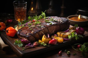 Succulent and colorful grilled picanha fresh vegetables., generative IA