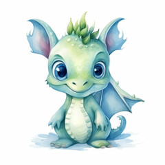 Little cute cartoon dragon with wings and a tail. Funny fantasy character.