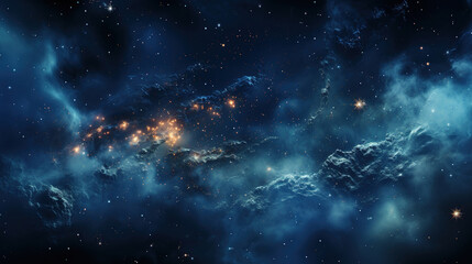 Naklejka premium Panorama View Universe Space Shot of Milky Way Galaxy with Stars on a Night Sky Background AI Generative