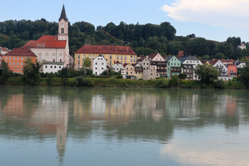 Fototapeta na wymiar church on the river, Passau, Danube, Germany