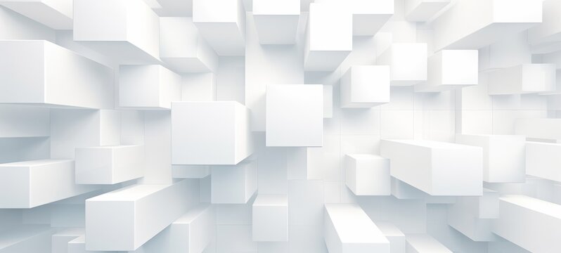 Abstract geometric white bright 3d texture wall with squares and square cubes background banner illustration with glowing lights, textured wallpaper © Corri Seizinger