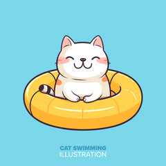 Animal Nature Icon Concept: Isolated Vector with Cute Cat on a Swimming Float Cartoon