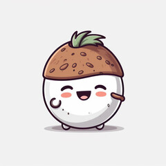 Illustration of a cartoon coconut. Generative AI.