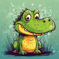 A cartoon illustration of a crocodile. Generative AI.