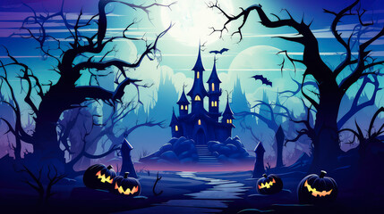 Spooky Halloween background or wallpaper design for posters, invitation cards, etc. 16:9 ratio. Created with generative AI technology.