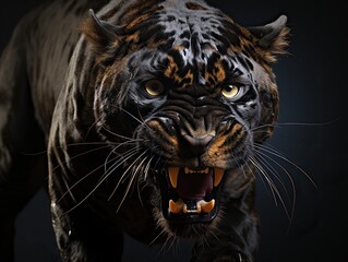 Angry Black panther in water, isolated on dark background - 3d render