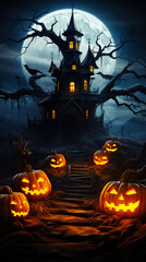 Attractive Halloween background or wallpaper design for posters, invitation cards, etc. 9:16 ratio. Created with generative AI technology.