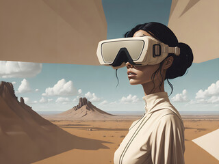 woman wearing a VR lens