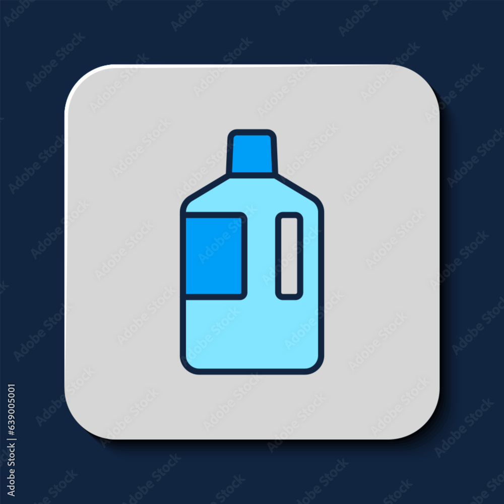 Sticker filled outline big bottle with clean water icon isolated on blue background. plastic container for t