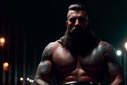 A muscular biker gang member man