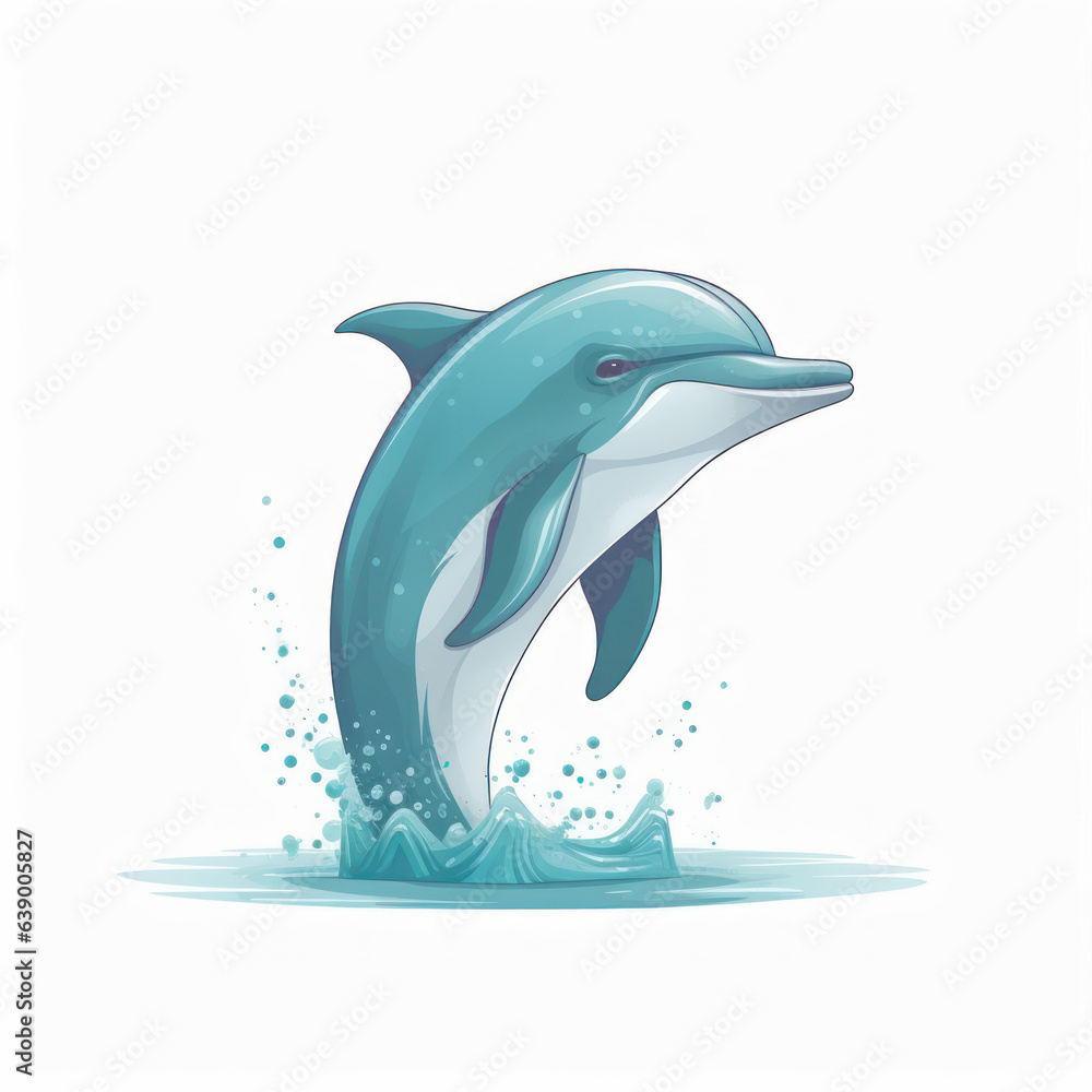 Wall mural illustration of a cartoon of a dolphin. generative ai.