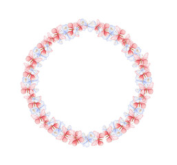 Fototapeta premium Summer flowers wreath,watercolor illustration for cards,backgrounds. Watercolor illustration for scrapbooking. Cartoon hand drawn background with flower for kids design.Perfect for wedding invitation.