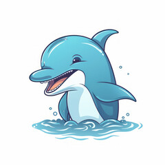 Illustration of a cartoon of a dolphin. Generative AI.