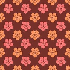 Seamless pattern with pink flower on brown background