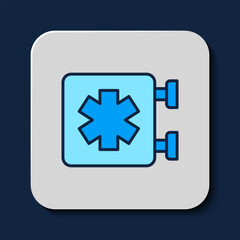 Fototapeta premium Filled outline Medical symbol of the Emergency - Star of Life icon isolated on blue background. Vector