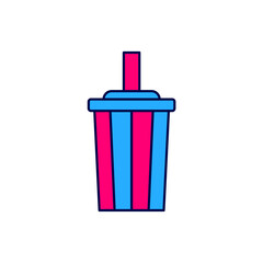 Filled outline Paper glass with drinking straw and water icon isolated on white background. Soda drink glass. Fresh cold beverage symbol. Vector