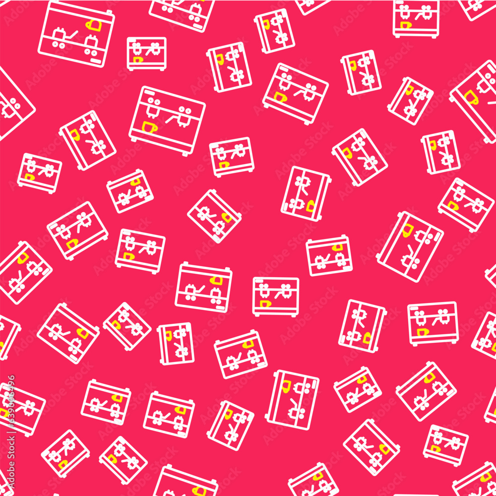 Poster line coffee machine icon isolated seamless pattern on red background. vector