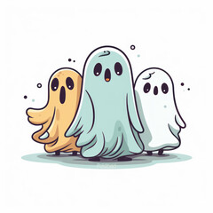 Obraz premium Illustration of a cartoon three ghosts. Generative AI.