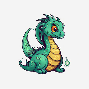 Illustration of a cartoon of a dragon. Generative AI.
