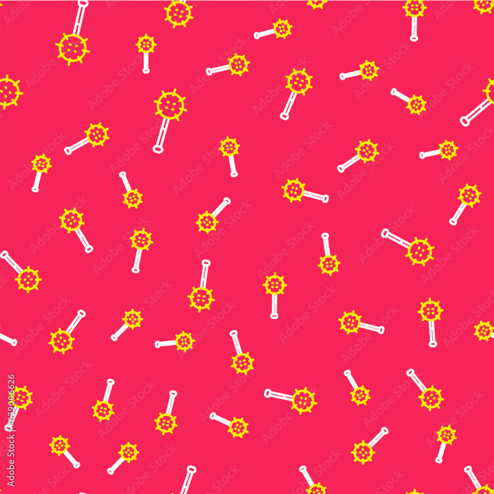 Aufkleber line medieval chained mace ball icon isolated seamless pattern on red background. medieval weapon. v