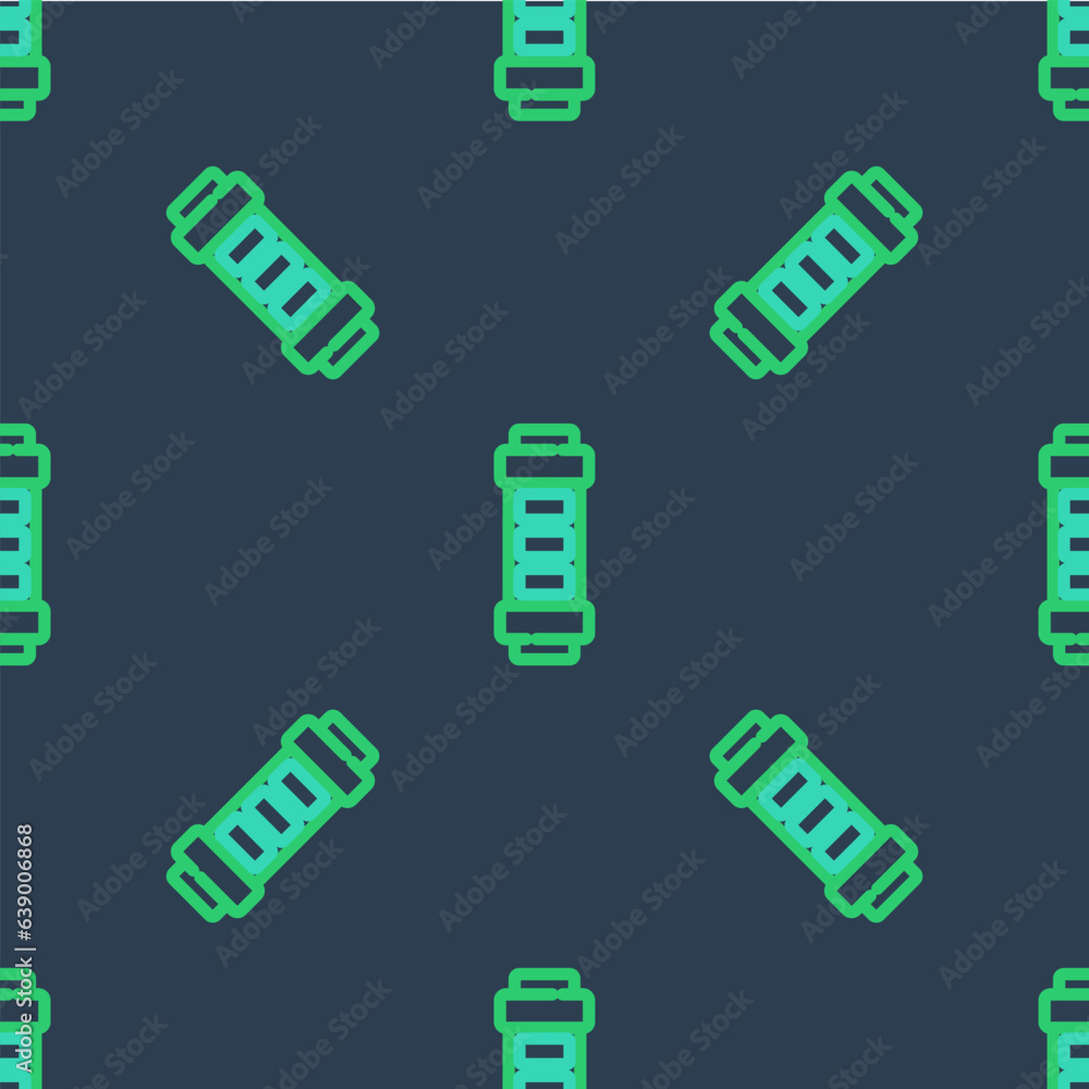 Poster line battery charge level indicator icon isolated seamless pattern on blue background. vector