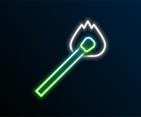 Glowing neon line Burning match with fire icon isolated on black background. Match with fire. Matches sign. Colorful outline concept. Vector
