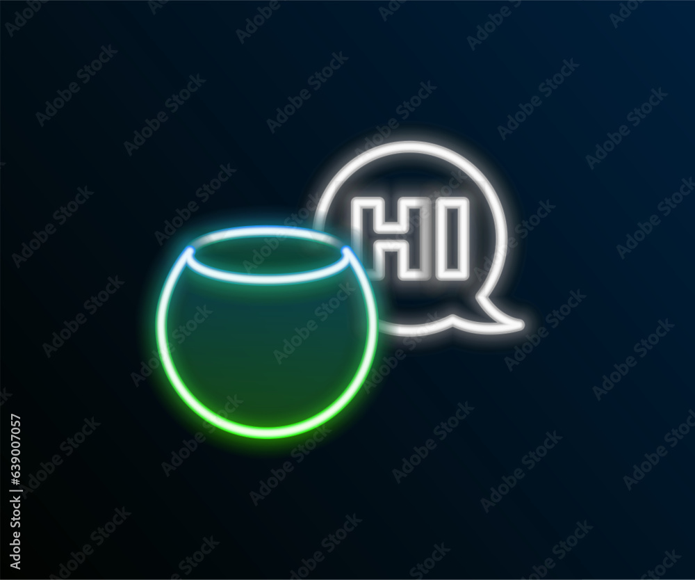 Poster glowing neon line voice assistant icon isolated on black background. voice control user interface sm