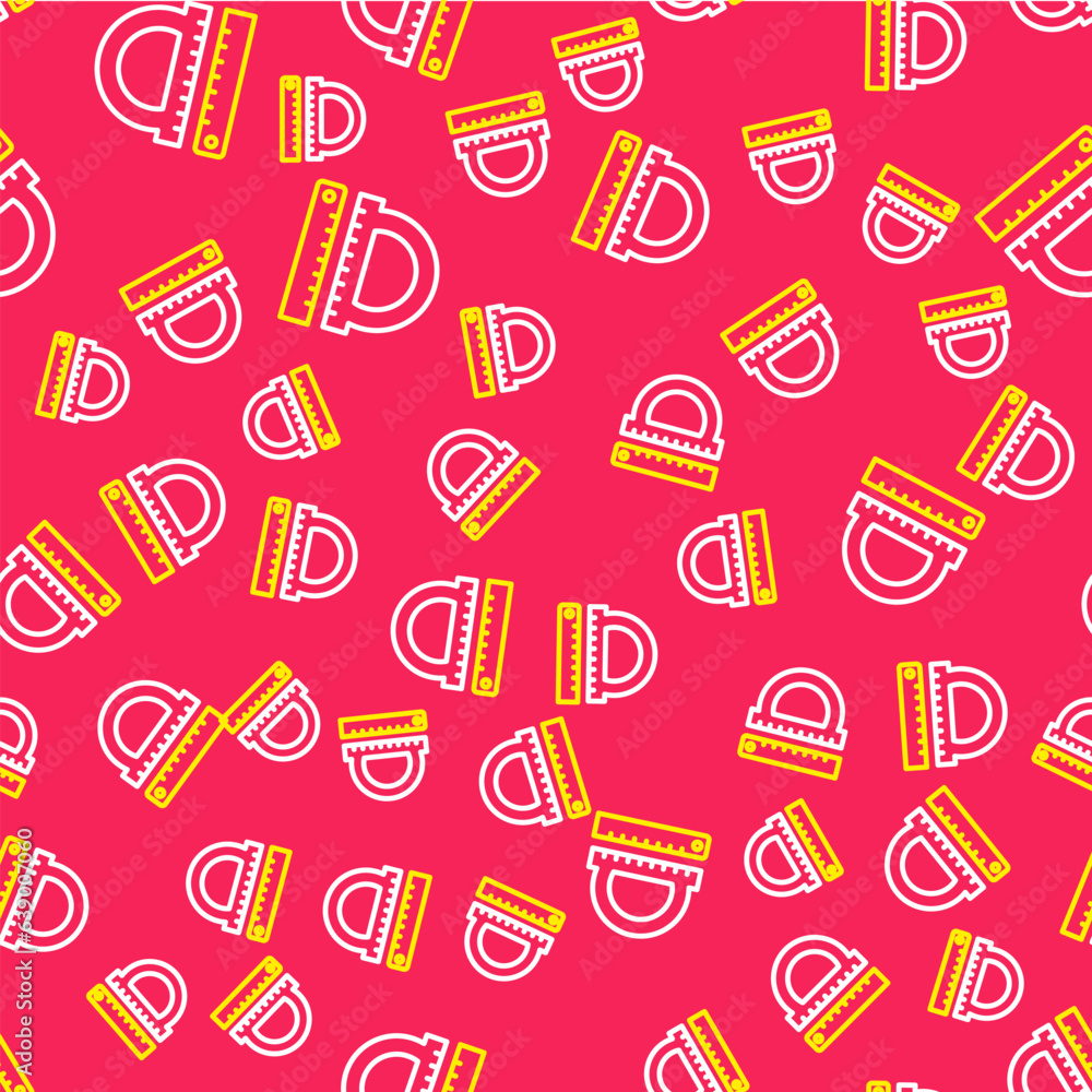 Poster line protractor grid for measuring degrees icon isolated seamless pattern on red background. tilt an