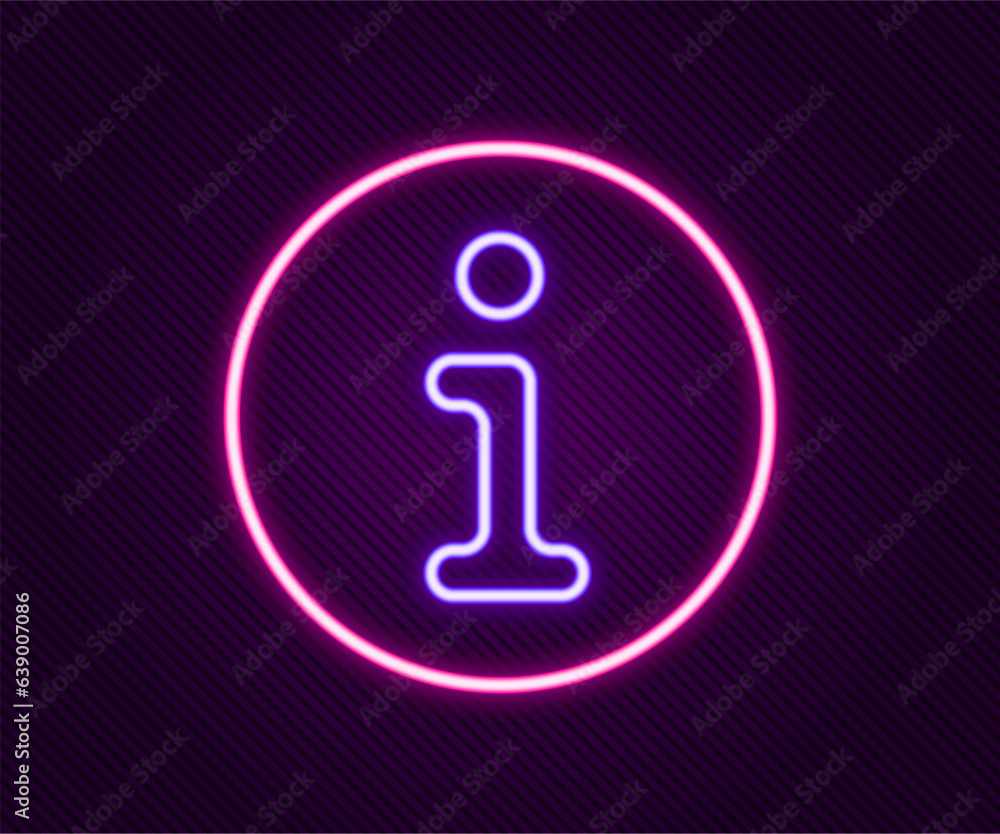 Sticker glowing neon line information icon isolated on black background. colorful outline concept. vector