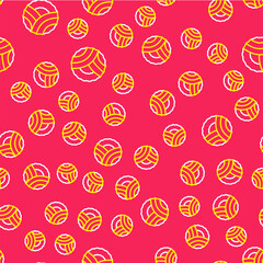 Line Memorial wreath icon isolated seamless pattern on red background. Funeral ceremony. Vector