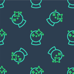Line Magic ball icon isolated seamless pattern on blue background. Crystal ball. Vector