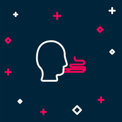 Line Man smoking a cigarette icon isolated on blue background. Tobacco sign. Colorful outline concept. Vector