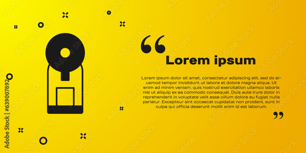 Poster black smart coffee machine system icon isolated on yellow background. internet of things concept wit