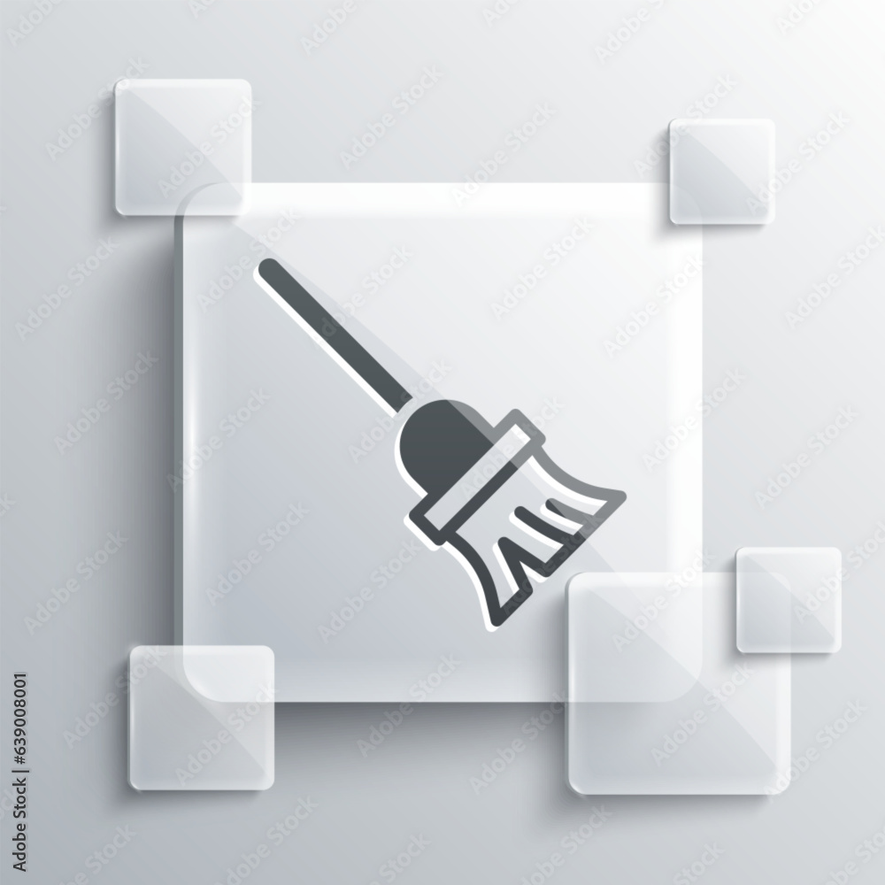 Sticker grey mop icon isolated on grey background. cleaning service concept. square glass panels. vector