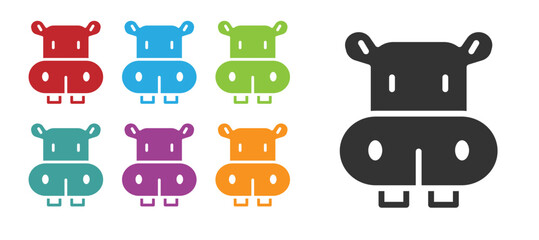 Black Hippo or Hippopotamus icon isolated on white background. Animal symbol. Set icons colorful. Vector