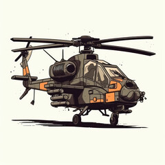 A cartoon illustration of a combat helicopter. Generative AI.