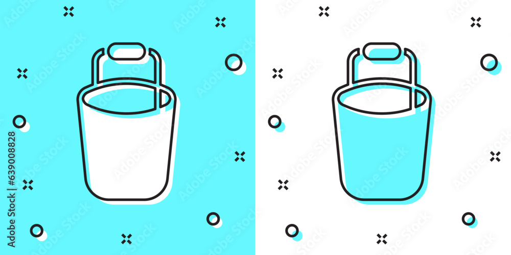 Aufkleber black line bucket icon isolated on green and white background. cleaning service concept. random dyna