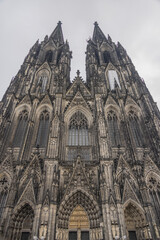 Cologne Cathedral, Germany. Large Catholic Church in the centre of cologne Germany along the banks of the river Rhine. Detail of the cathedral and intricate stone work