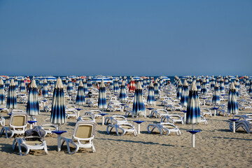 Bulgarian beach on the Black sea coast at Albena in a summer hot day.