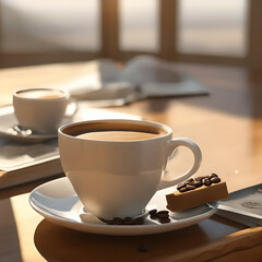 Cup of coffee on a table. Generative AI.