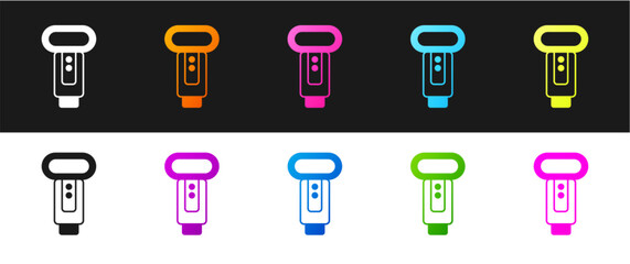 Set Photo camera flash icon isolated on black and white background. Vector